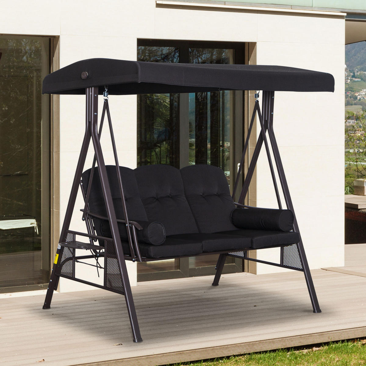 HOLLYWOODSCHAUKEL DE-07013 neigbares Dach, Metallrahmen Schwarz - Schwarz, Metall (206/183/116cm) - ComfortXL