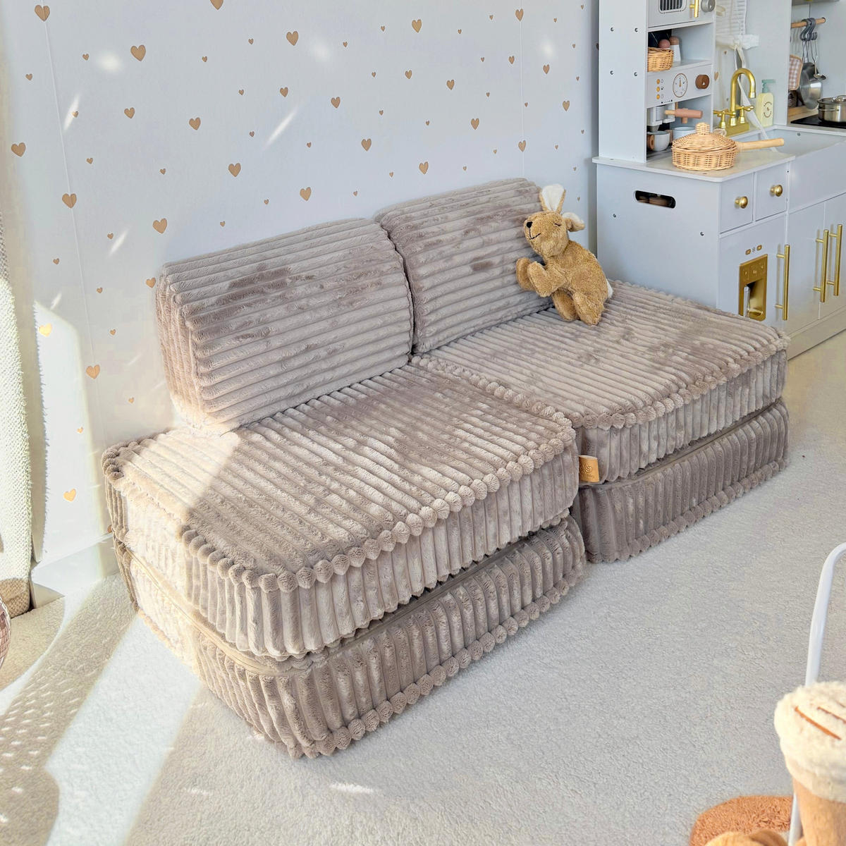 KINDERSOFA Pocket Basic modular 4-tlg. aus Plüschcord in Taubengrau - Graphitfarben, Textil (120/25/60cm) - MeowBaby