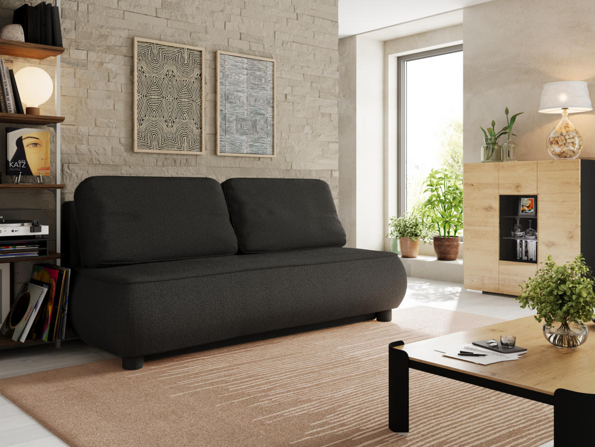 SOFA LUMIO Weiß Bouclé-Stoff mit Schlaffunktion und Bettkasten - Weiß, Holz (209/96/96cm) - Barchello