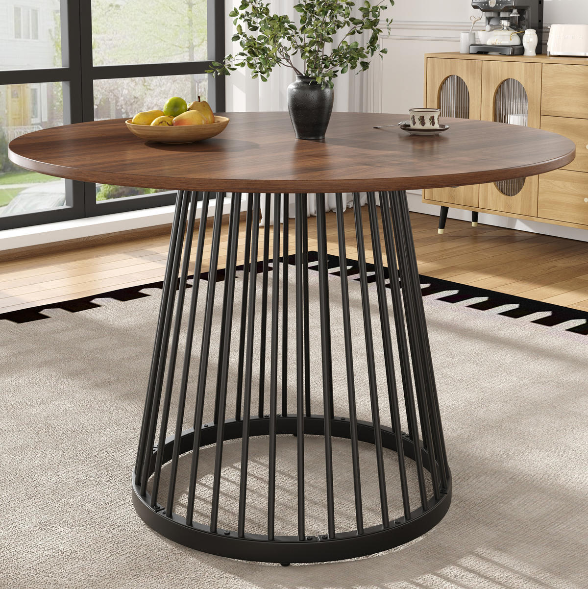 ESSTISCH 80/80/76 cm in Walnussfarben/Schwarz mit Metallgestell - Braun, Holzwerkstoff (80/80/76cm) - Flora Grace