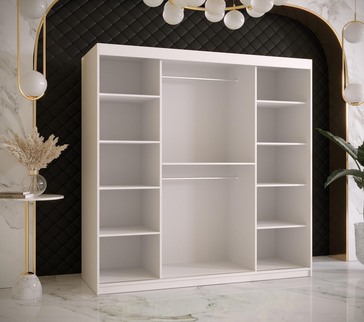 SCHWEBETÜRENSCHRANK 200/180/62 2-türig - Goldfarben/Weiß, Holz/Kunststoff (180/200/62cm) - MÖBEL KRYSPOL