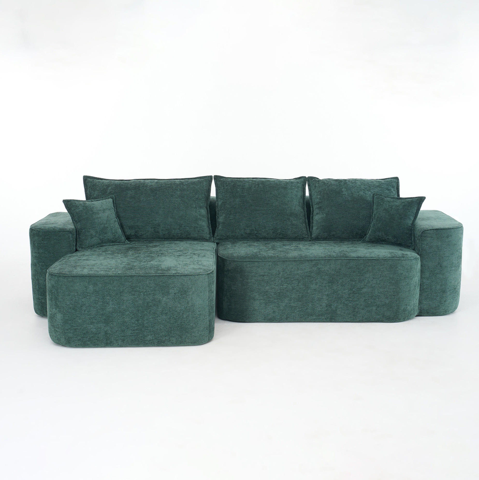 ECKSOFA 262/144/65 cm grün aus Chenille mit Chaiselongue und modularem Design - Grün, Textil (144/262cm) - OKWISH