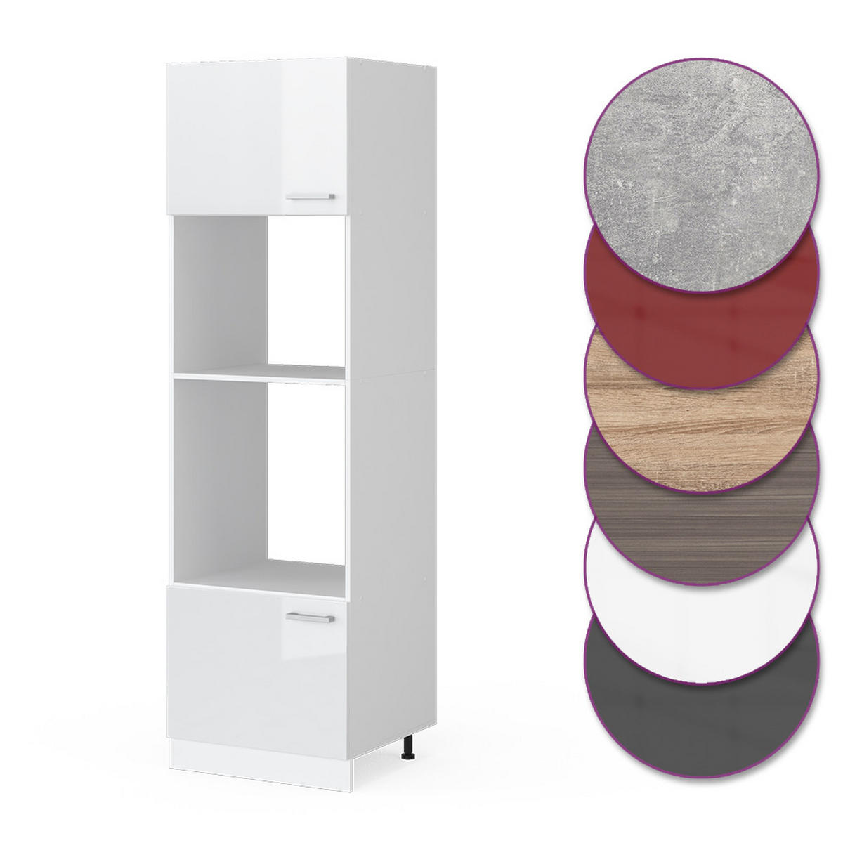 MIKROWELLENSCHRANK R-Line Weiß Hochglanz 60 cm - Weiß Hochglanz/Weiß, Holzwerkstoff (60/206.8/57.2cm) - Vicco