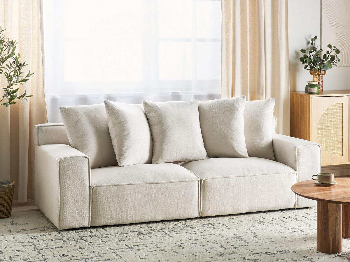 3-SITZER-SOFA cremeweiß mit Kissen Viskan - Weiß, Textil (200/67/82cm) - Beliani