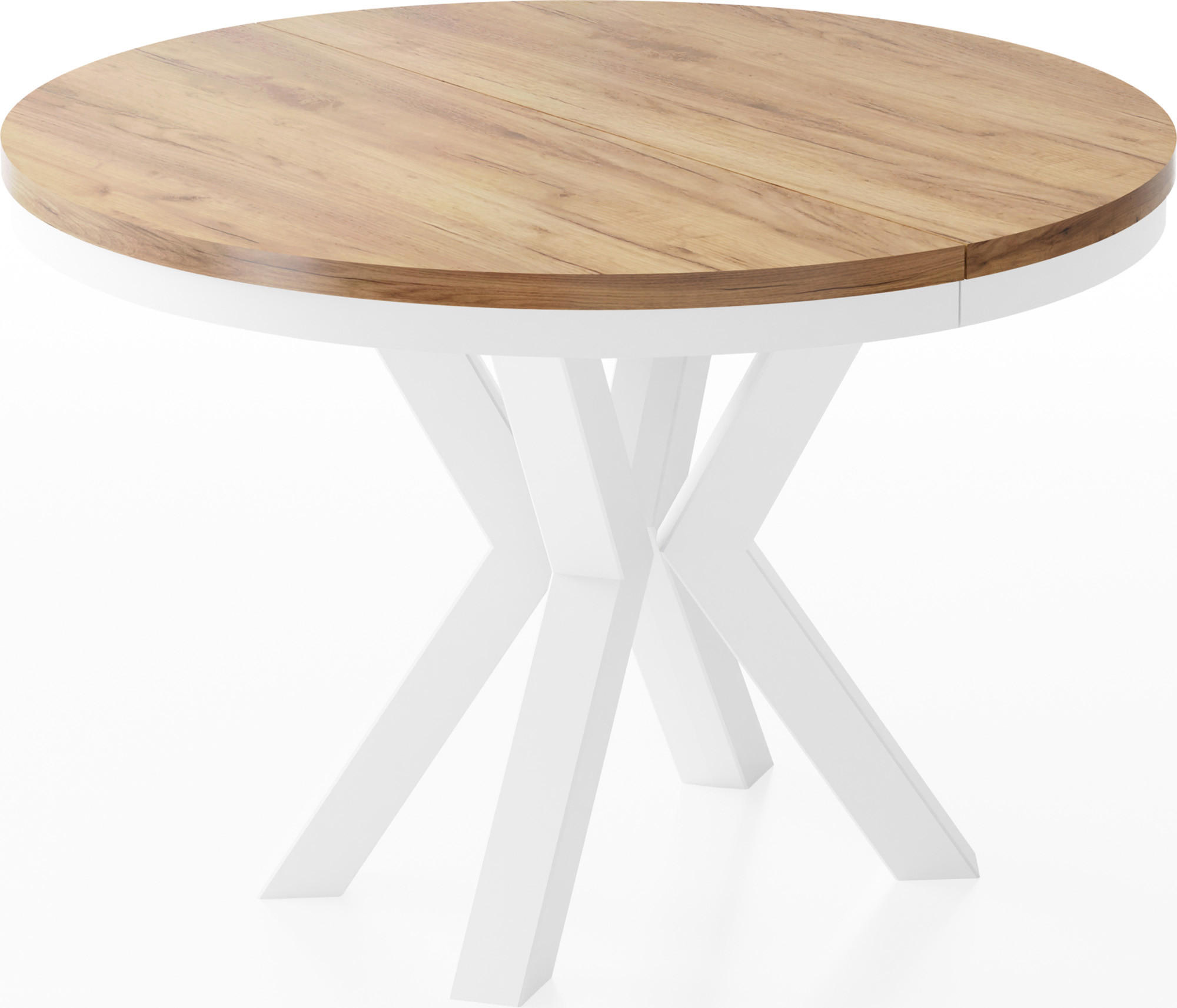 ESSTISCH Clara Weiß runder ausziehbarer, Craft Eiche 120-200/120/76 cm - Eiche Wotan/Weiß, Holzwerkstoff/Metall (120/120/76cm) - WFL GROUP