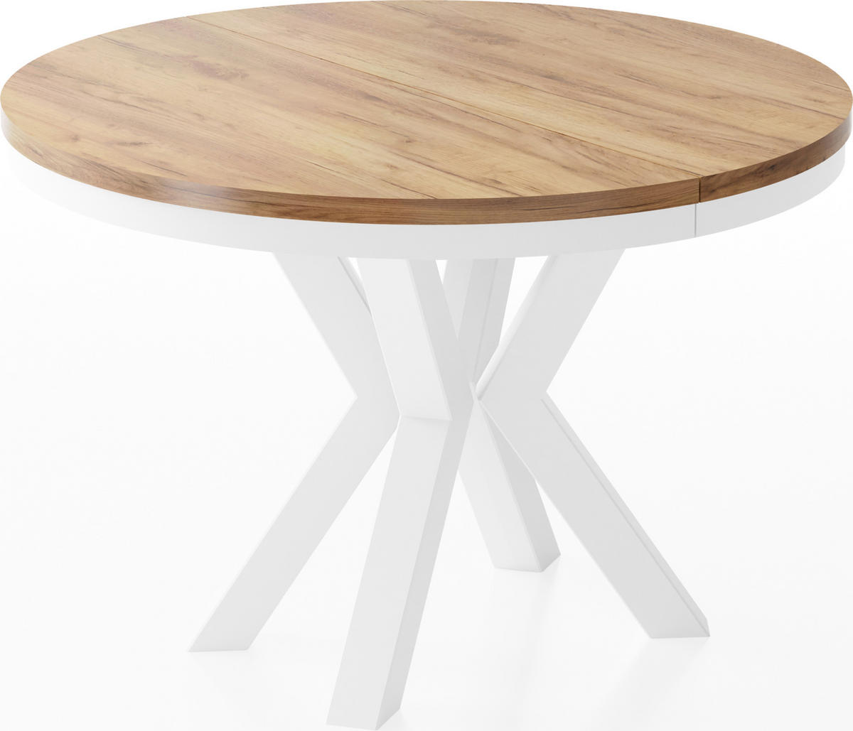 ESSTISCH Clara Weiß runder ausziehbarer, Craft Eiche 100-180/100/76 cm - Eiche Wotan/Weiß, Holzwerkstoff/Metall (100/100/76cm) - WFL GROUP