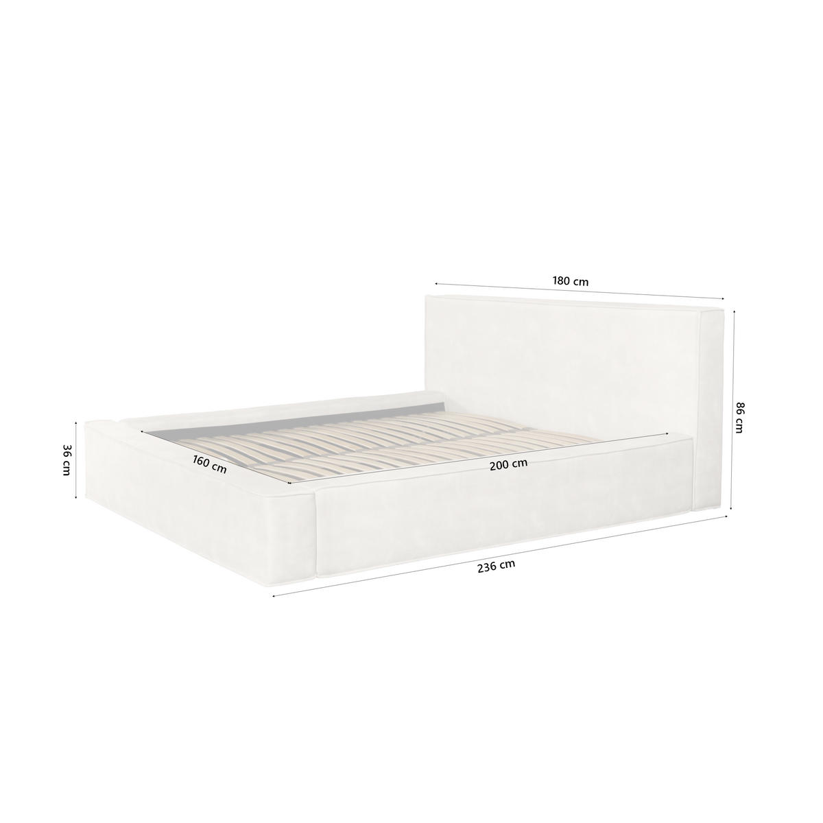 POLSTERBETT Mummo 160x200 cm, Creme - Weiß, Textil (160/200cm) - Fedve