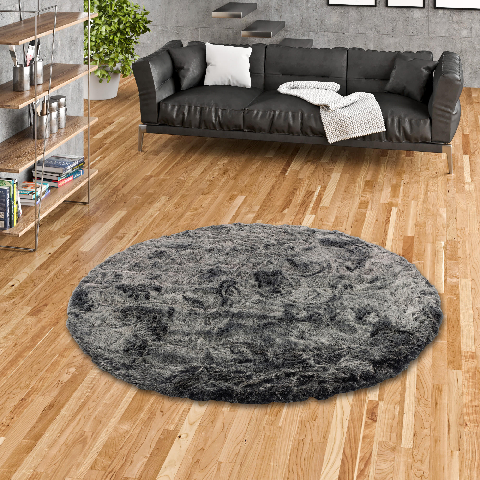 LUXUS SUPER SOFT FELLTEPPICH ASPEN RUND MELIERT - Anthrazit, Textil (120/120cm) - Pergamon