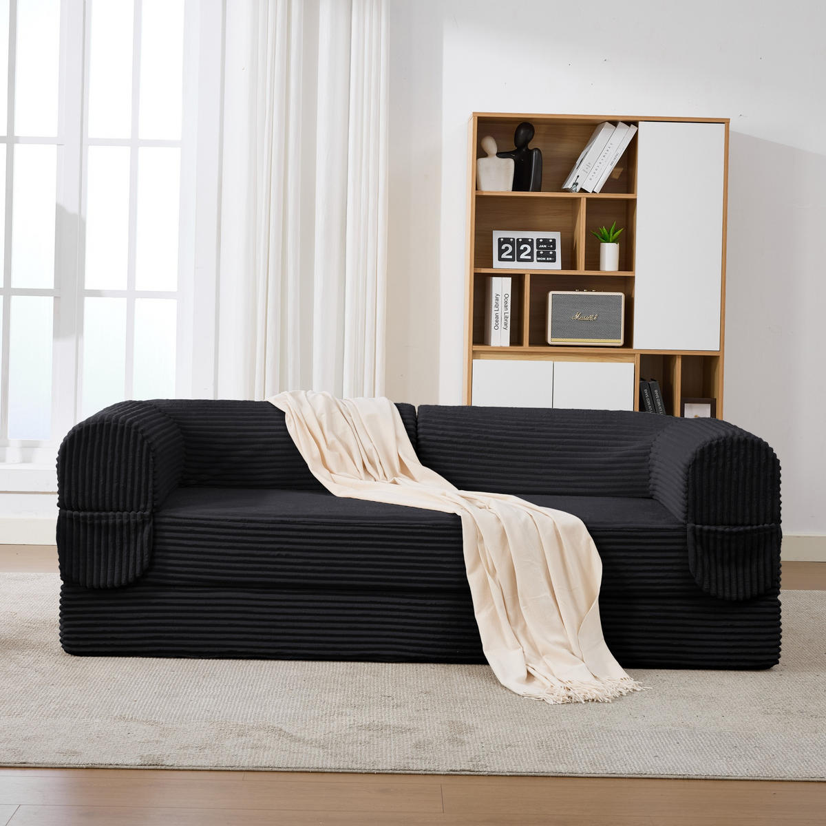 SCHLAFSOFA Cordstoff, 2-in-1 Klappsofa, 2-Sitzer, Sofabett 190×156 cm, Schwarz - Schwarz, Textil (190/65/78cm) - LVHOM