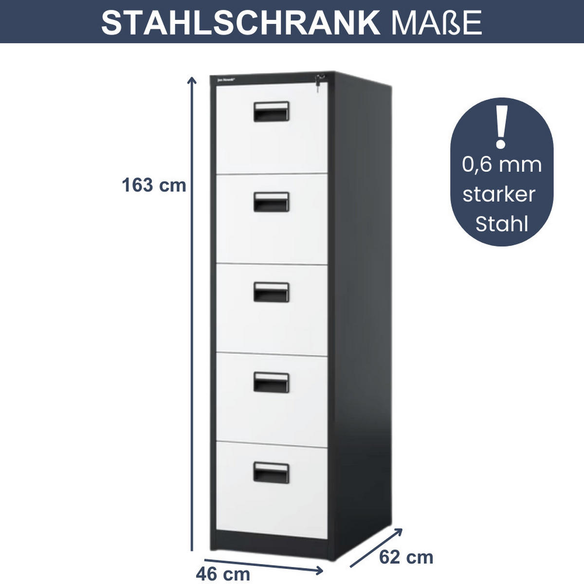 HÄNGEREGISTERSCHRANK abschließbar TION 5 Schubladen 163x46x62cm Anthrazit-Weiß - Anthrazit, Metall (46/163/62cm) - DELUKE