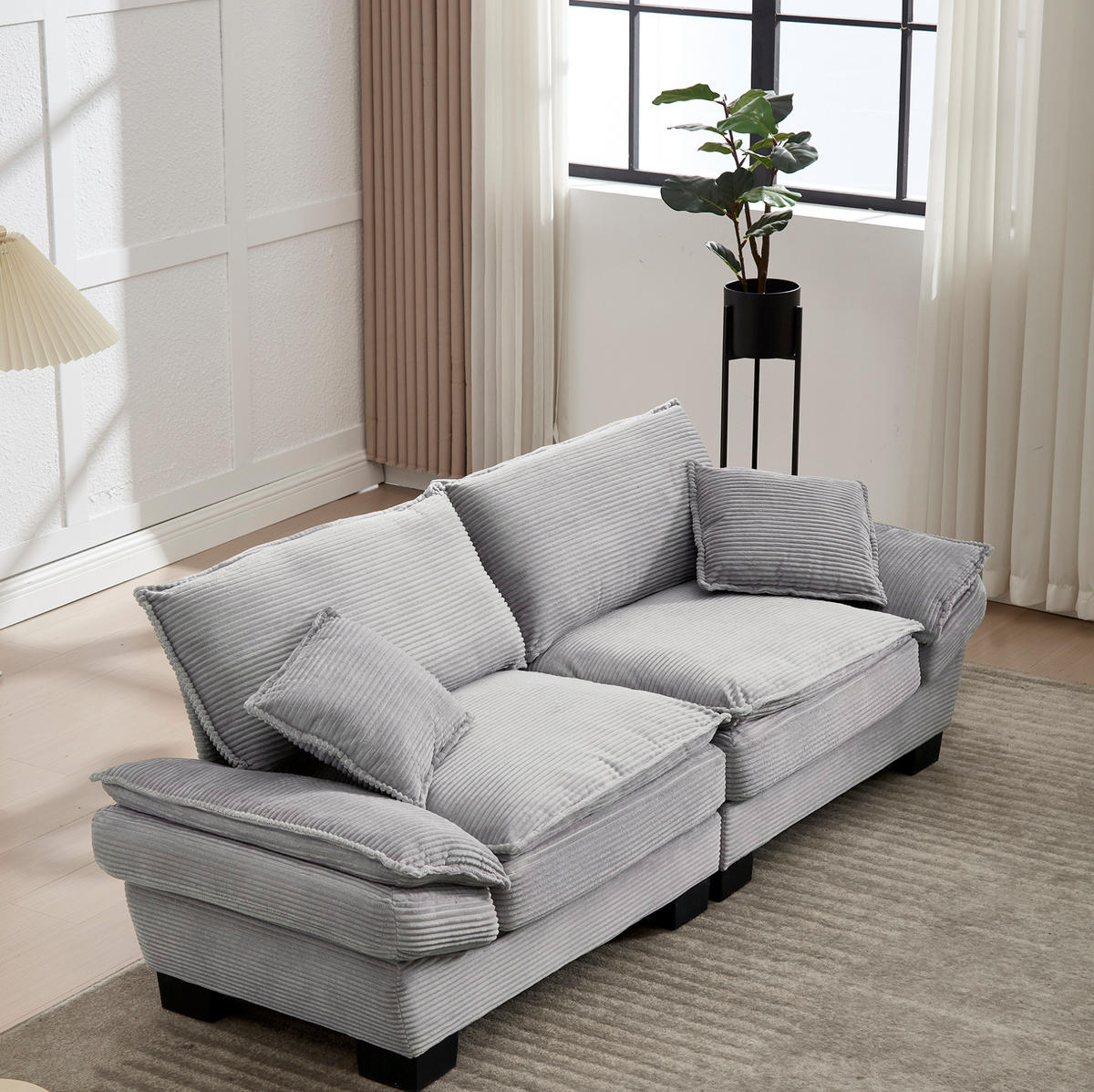 SOFA 2-Sitzer mit Kissen Samt Hellgrau 224/81/81 cm - Grau, Textil (224/81/81cm) - OKWISH