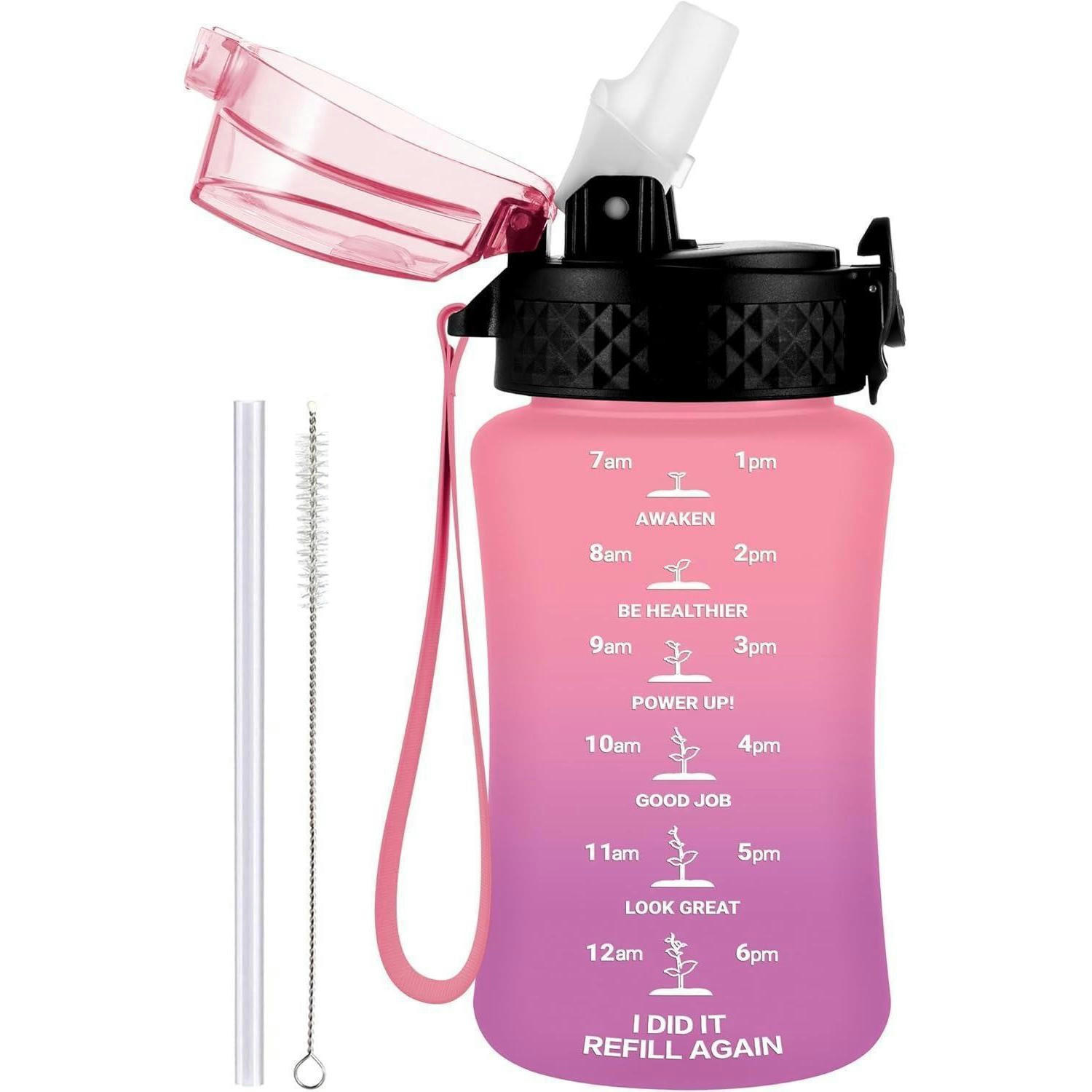 TRINKFLASCHE Kinder 350 ml mit Strohhalm und Zeitmarkierung BPA-frei auslaufsicher Rosa Lila - Multicolor, Kunststoff (7.1/7.1cm)