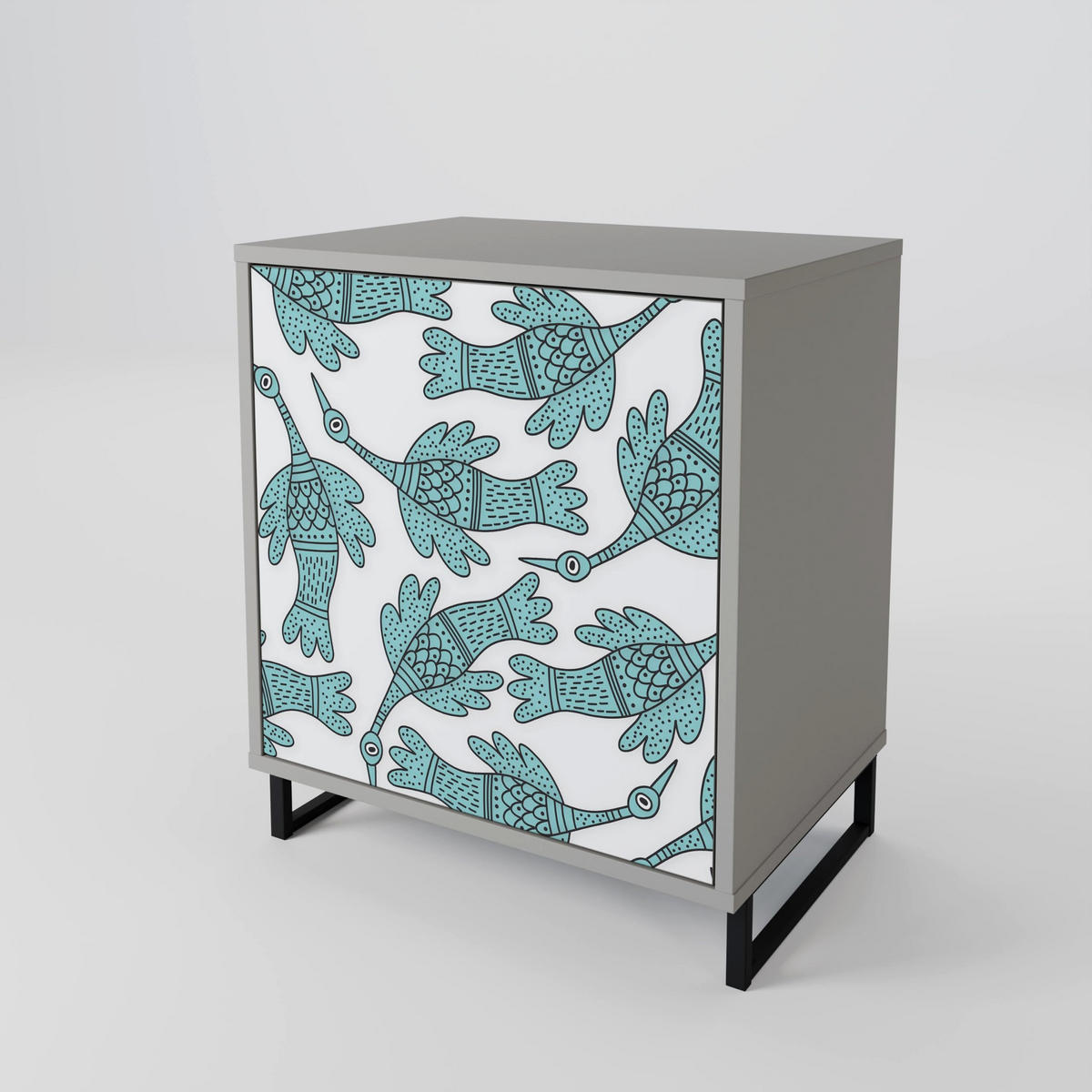 SIDEBOARD WATERSPOUT SONGIBIRD, Grau, 57,5x42x70,5 cm, Schwarze Metall-Sternfüße - Multicolor/Schwarz, Holzwerkstoff/Metall (57.5/70.5/42cm) - SpaceRebels