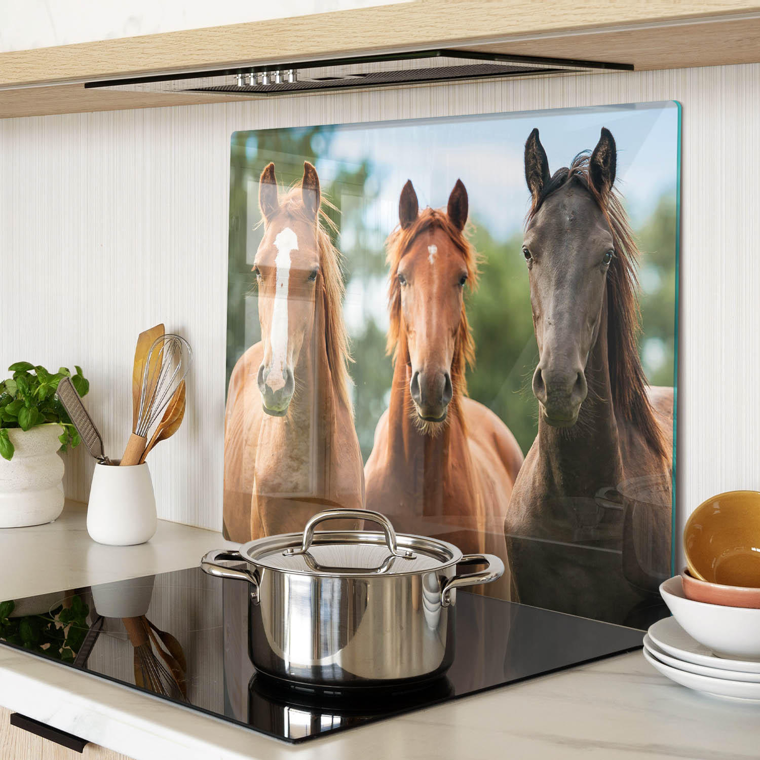 GLASPLATTE 60x52 cm Drei Pferde - Braun, Glas (60/52cm) - TULUP