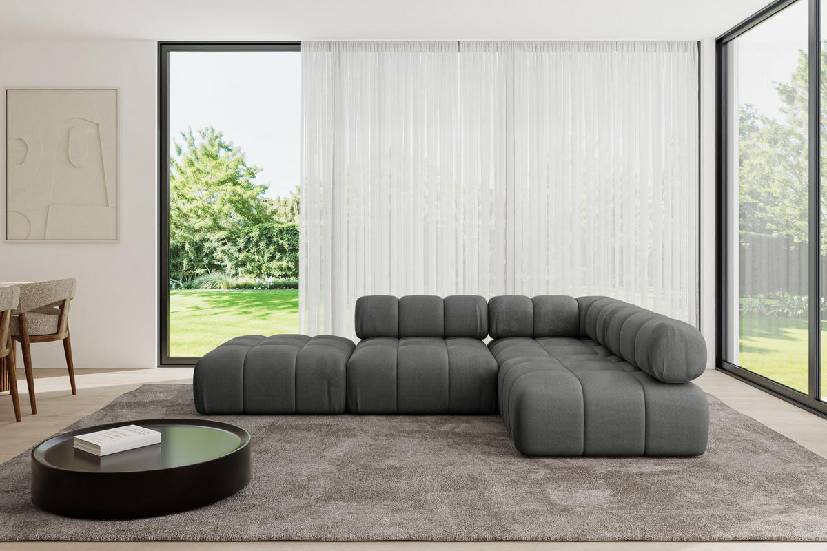 ECKSOFA modulares Sofa Favio-L1 - 285x190x70 cm Dunkelgrau Velours - Dunkelgrau, Holzwerkstoff/Textil (285/190cm) - ALTDECOR