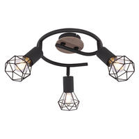 DECKENLEUCHTE Metallkäfig Schwarz Natur - Schwarz, Holz (23/23/21.5cm)