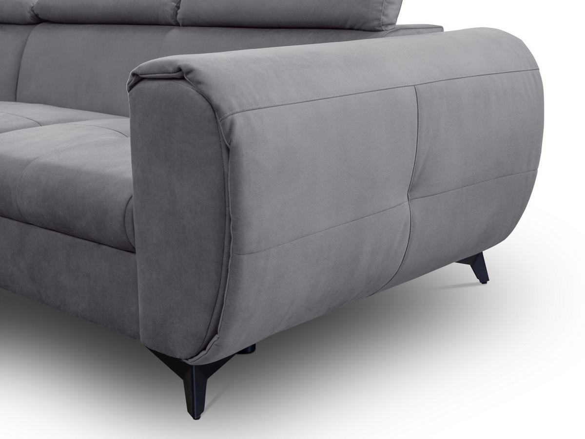 ECKSOFA MAGIA L-S Grau Plüsch-Stoff mit Schlaffunktion - Grau, Holz (260/217cm) - MASSENO