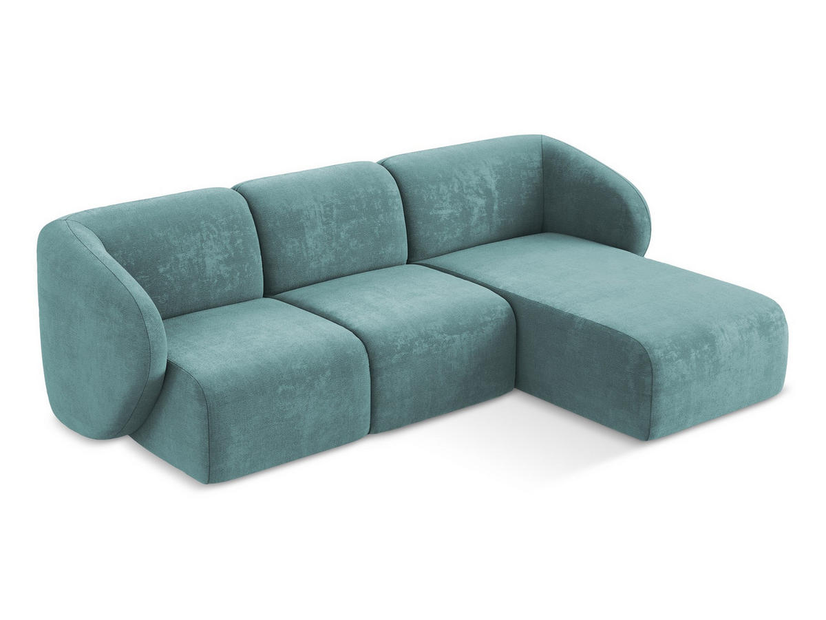 ECKSOFA Rechts Chenille Stoff Blau - Blaugrau/Schwarz, Holzwerkstoff/Kunststoff (248/166cm) - Makamii
