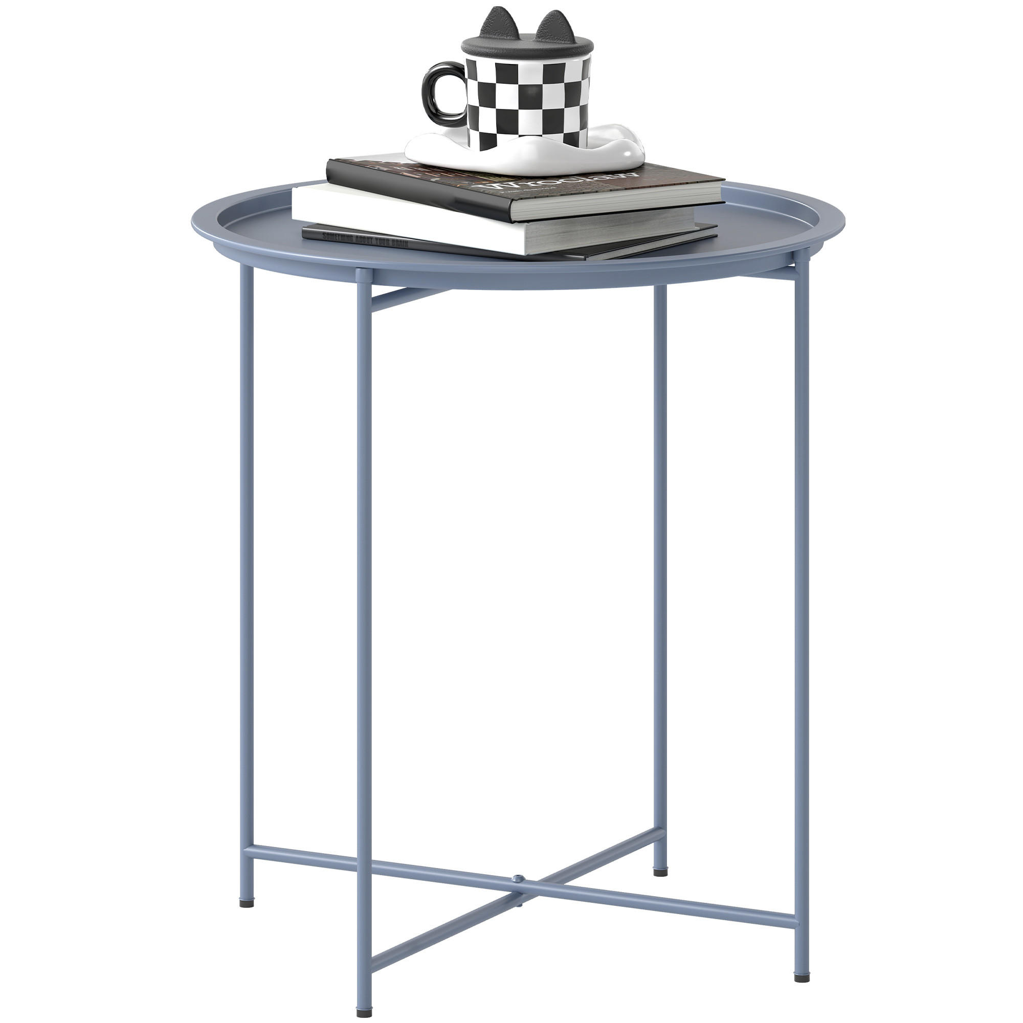 GARTENBEISTELLTISCH DE-14208 klappbar, abnehmbare Platte, Ø46x53 cm Blaugrau - Blau, Metall (46/46/50cm) - ComfortXL