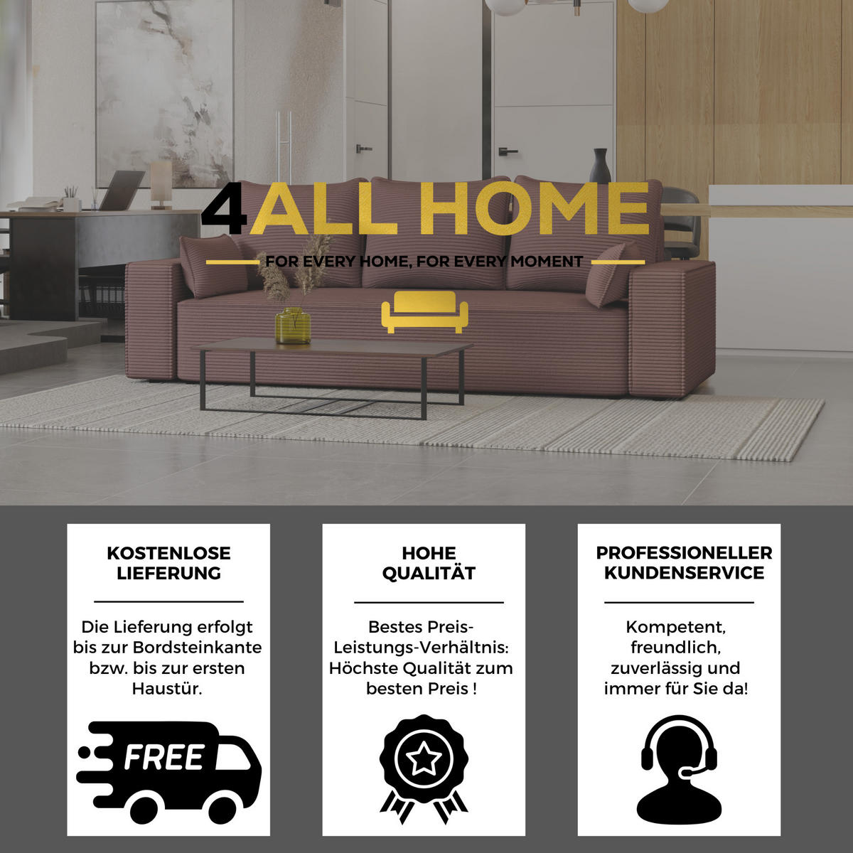 SOFA Vens mit Bettkasten und Schlaffunktion, Cordstoff - Lila, Holzwerkstoff (242/85/95cm)