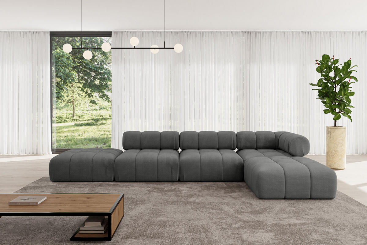 ECKSOFA modulares Sofa Kerru-L2 - 380x190x70 cm Dunkelgrau Velours - Dunkelgrau, Holzwerkstoff/Textil (380/190cm) - ALTDECOR