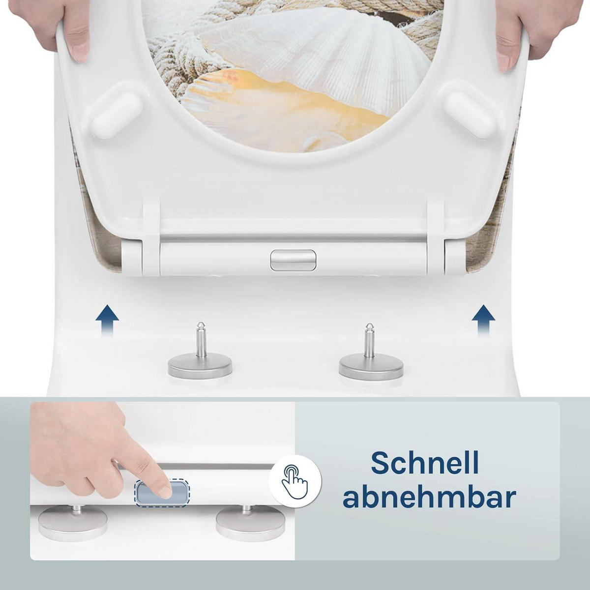 TOILETTENDECKEL mit Absenkautomatik, Duroplast, Weiße Perle - Blau/Weiß, Kunststoff (37/2.5/45cm) - Woltu