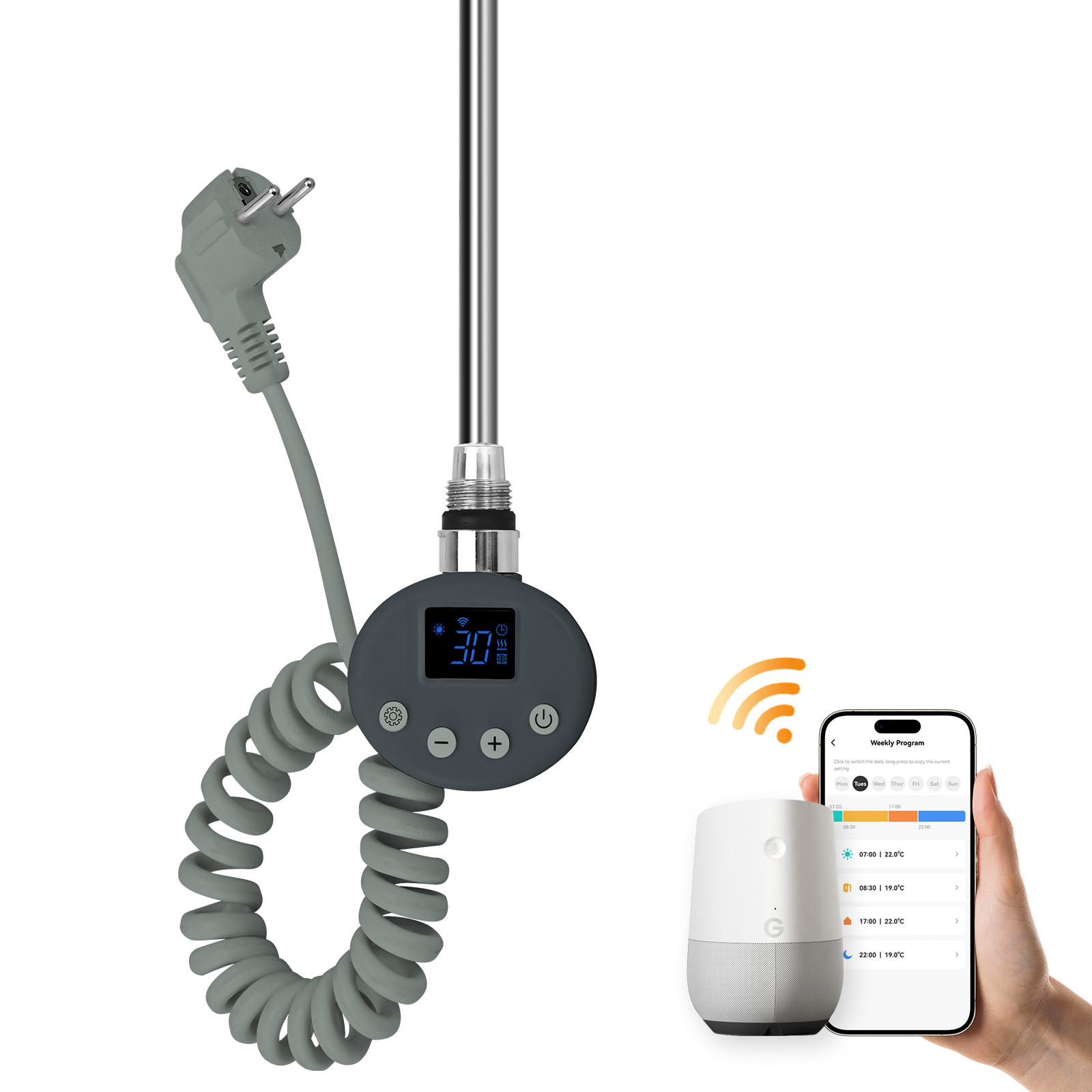 HEIZSTAB mit Thermostat Anthrazit 900W 83/6,9/6,2 cm cm - Anthrazit, Metall (7/83/6cm) - EMKE