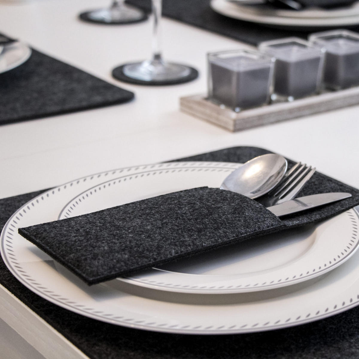 TISCHSET aus Filz, 12er Set 43/30 cm Anthrazit - Anthrazit, Kunststoff (43/30/1cm) - Dunedesign
