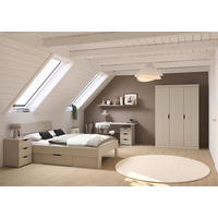 JUGENDZIMMER Frieda in Beige 5-teilig mit 3 türigem Kleiderschrank ohne Schubkästen, 140er Jugendbett, Nachttisch, Schreibtisch mit Container - Beige, Holzwerkstoff (80/200/120cm)