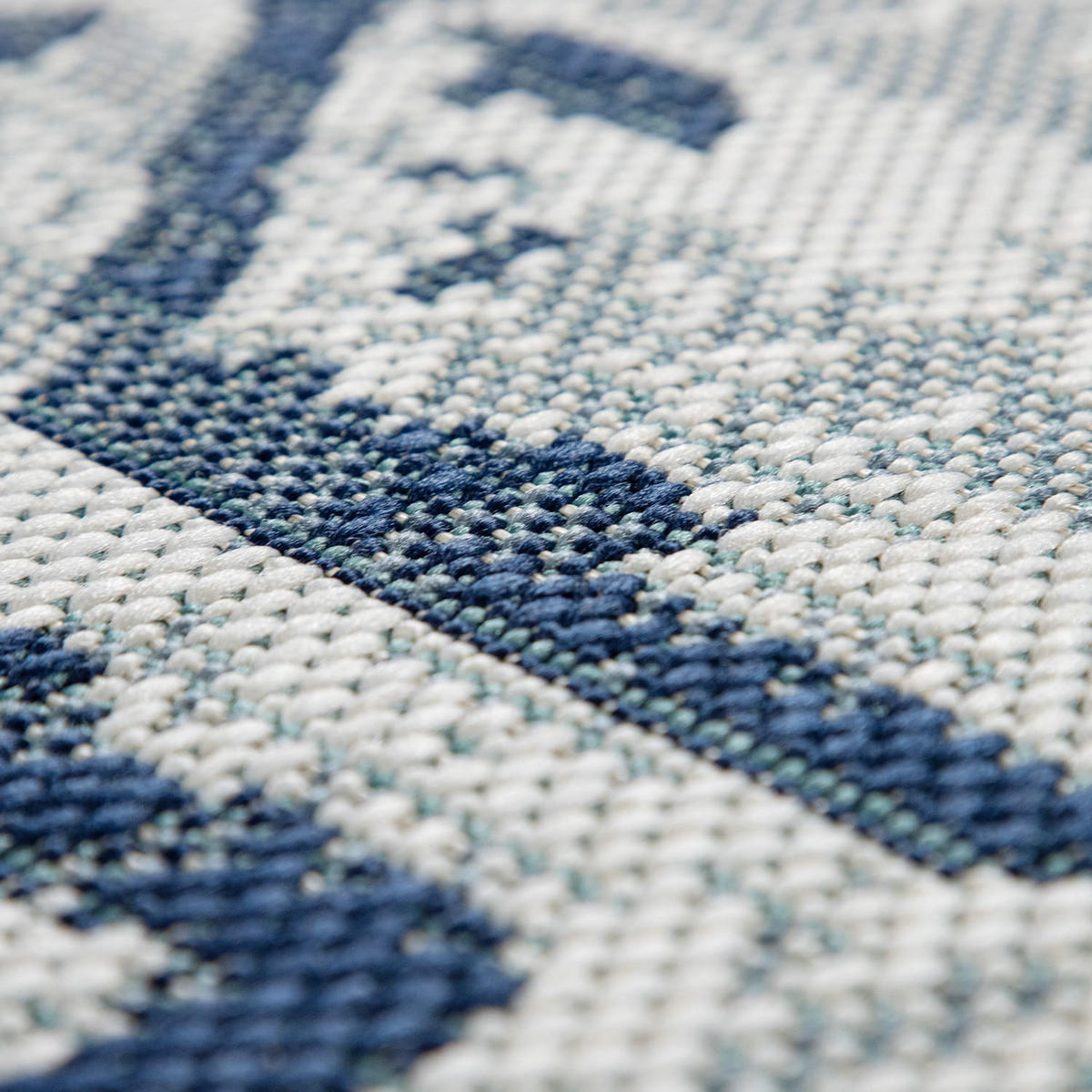 TEPPICH Outdoor Medaillon-Vintage Balkon, Terrasse schmutzabweisend Dunkelblau Rechteckig 80x150 - Blau, Textil (80/150cm) - KADIMA DESIGN