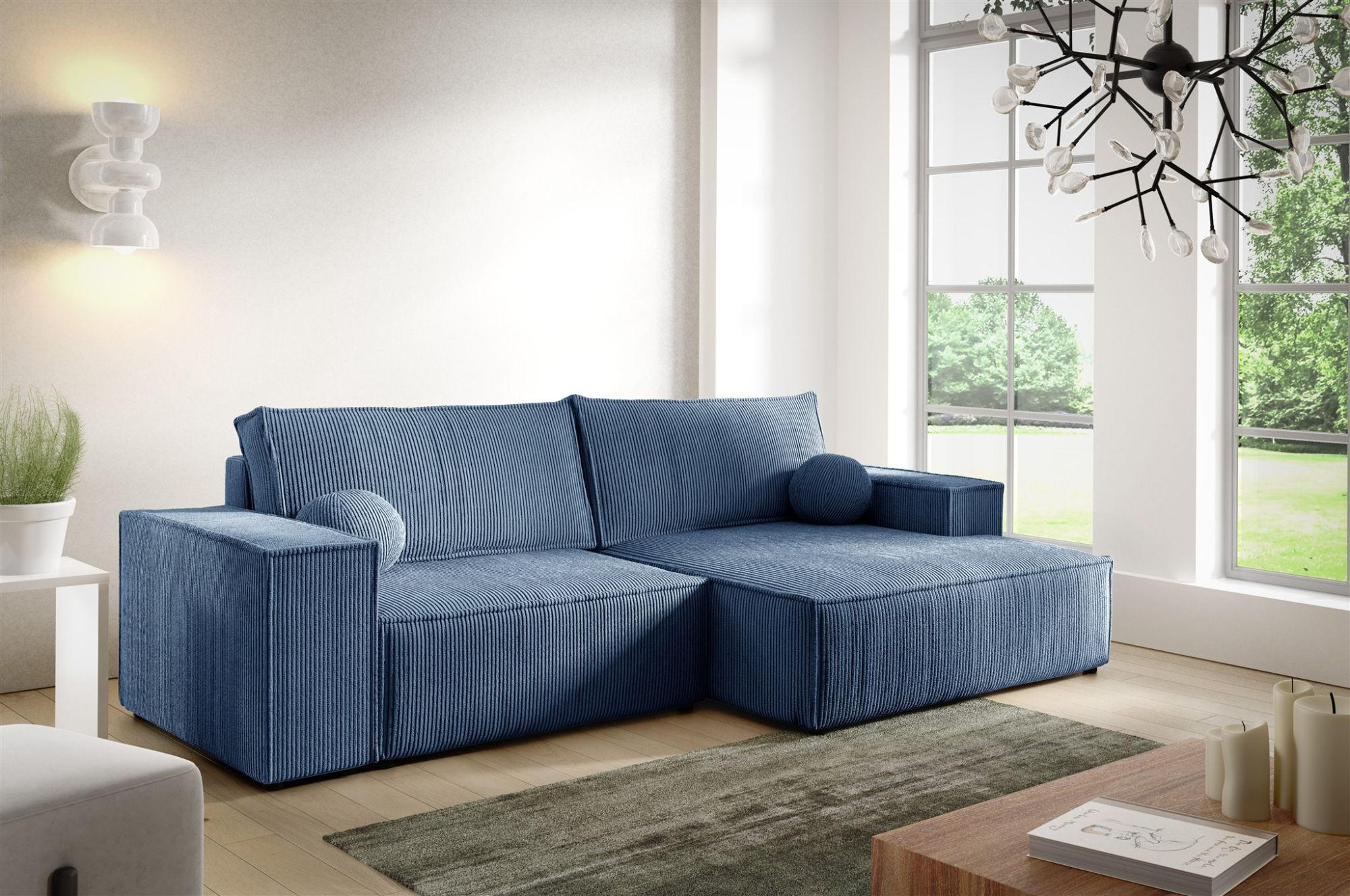 ECKSOFA Corunia Xs - Blau, Holzwerkstoff/Textil (255/148cm) - Fun Möbel