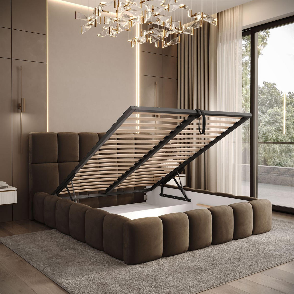 POLSTERBETT VENEZIA mit Bettkasten 140x200, Royal Velvet 196 - Braun, Textil (140/200cm) - Lookway