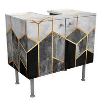 WASCHBECKENUNTERSCHRANK Goldene Sechsecke Schwarz Weiß 60/55/35 cm - Schwarz, Holzwerkstoff (60/55/35cm) - Bilderwelten