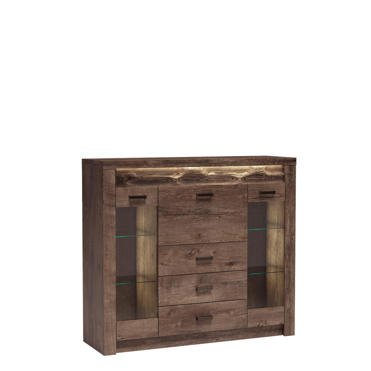 VITRINENKOMMODE Indianapolis I-8 137 x 122 x 42 cm Esche dunkel - Dunkelbraun, Holzwerkstoff/Metall (137/122/42cm) - Koseto
