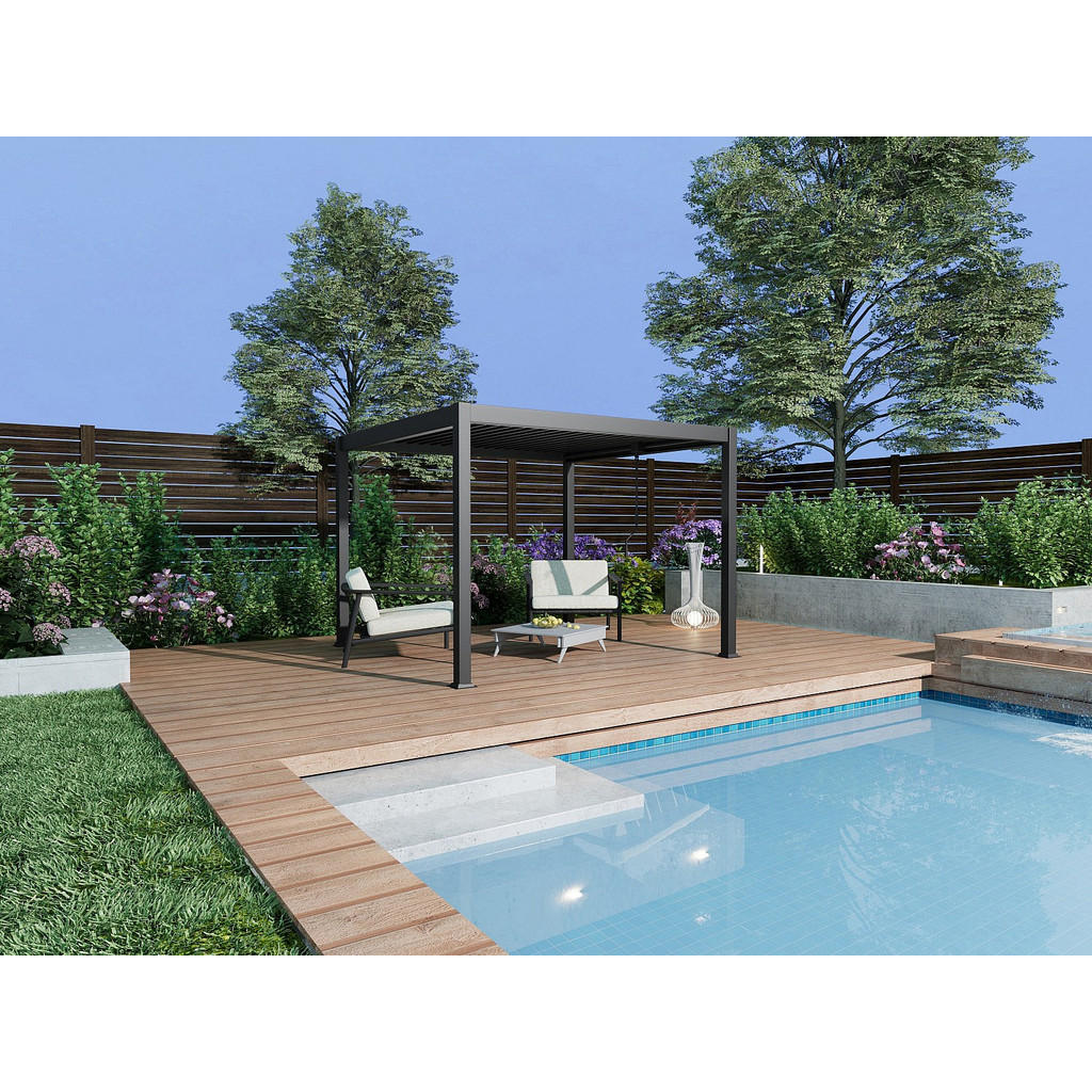 Thumbnail - Vente-Unique Selbsttragende, Anthrazit, Metall, Uni, 300x220x300 cm, Sonnen- & Sichtschutz, Pavillons & Pergolas, Pergol...