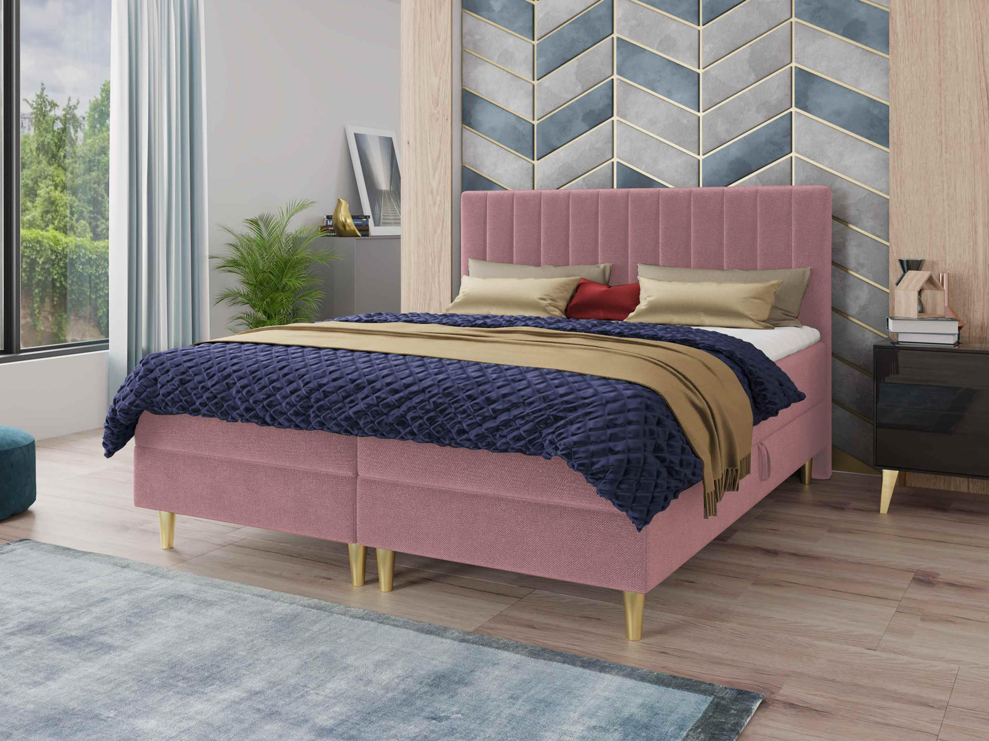 BOXBETT Gold - 180x200 - pink (Manila 09, Velvet) - Pink/Gelb, Holz/Holzwerkstoff (180/200cm) - Sofnet