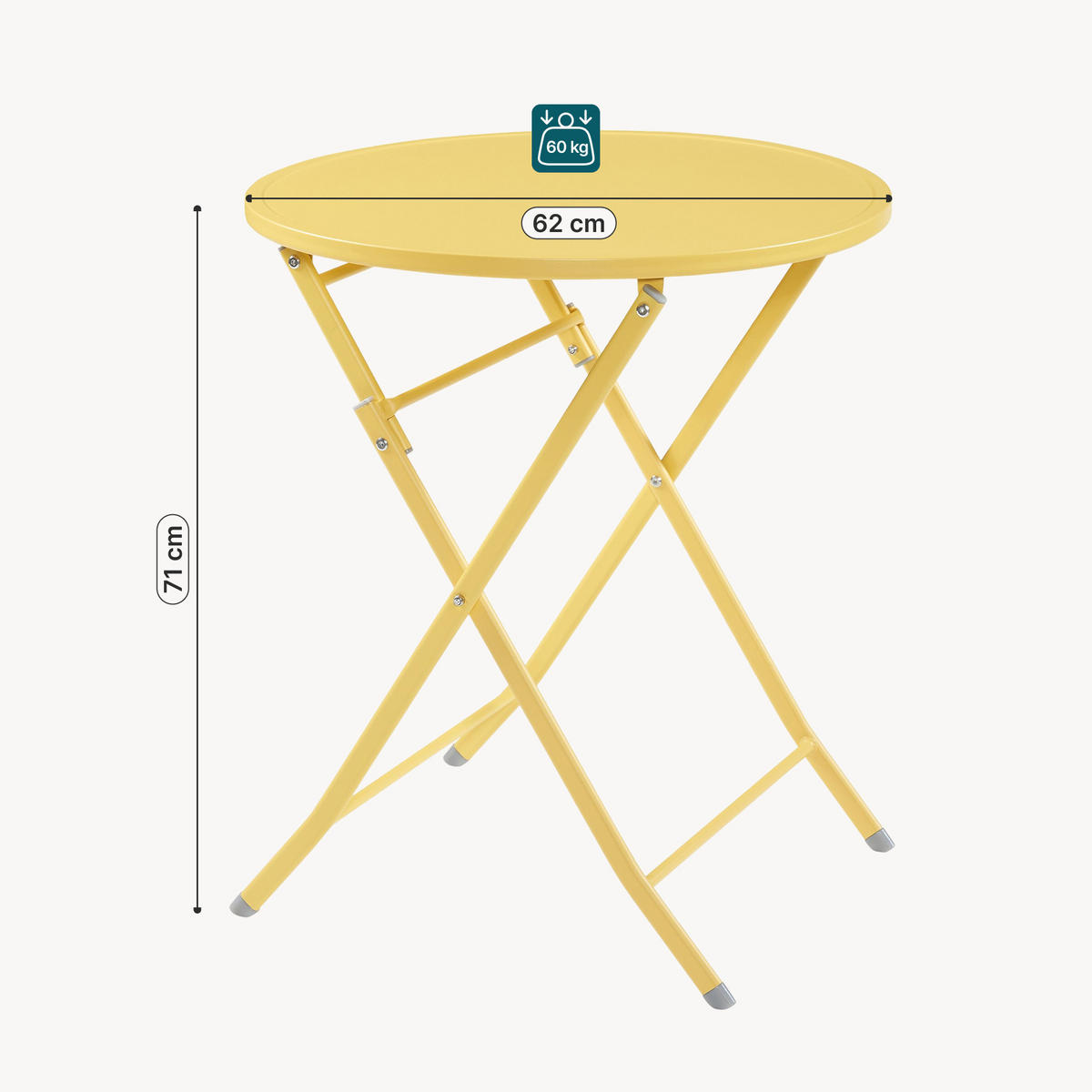 SKLÁDACÍ ZAHRADNÍ STŮL Sande - žlutá, kov (62/62/71cm) - [en.casa]