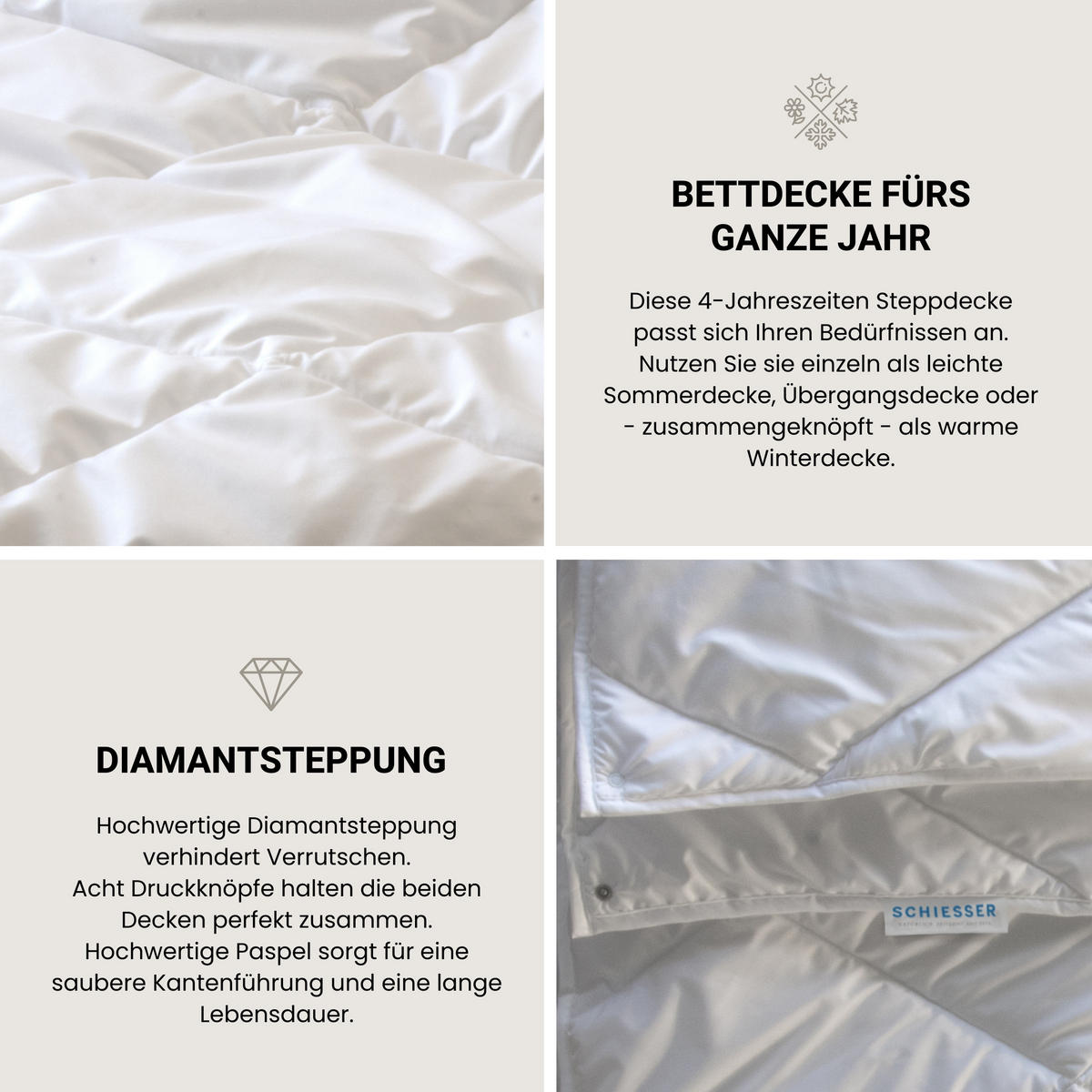 BETTDECKENSET 4-Jahreszeiten Lykke - 2-teilig - 135 x 200 cm - Weiß - Weiß, Textil (135/200cm) - SCHIESSER