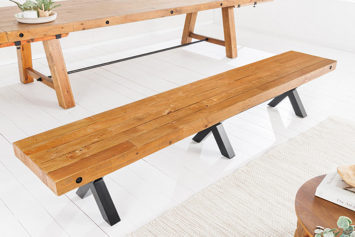 SITZBANK THOR Pinie Natur 240 cm - Schwarz/Naturfarben, Holz/Metall (240/46/40cm) - riess-ambiente