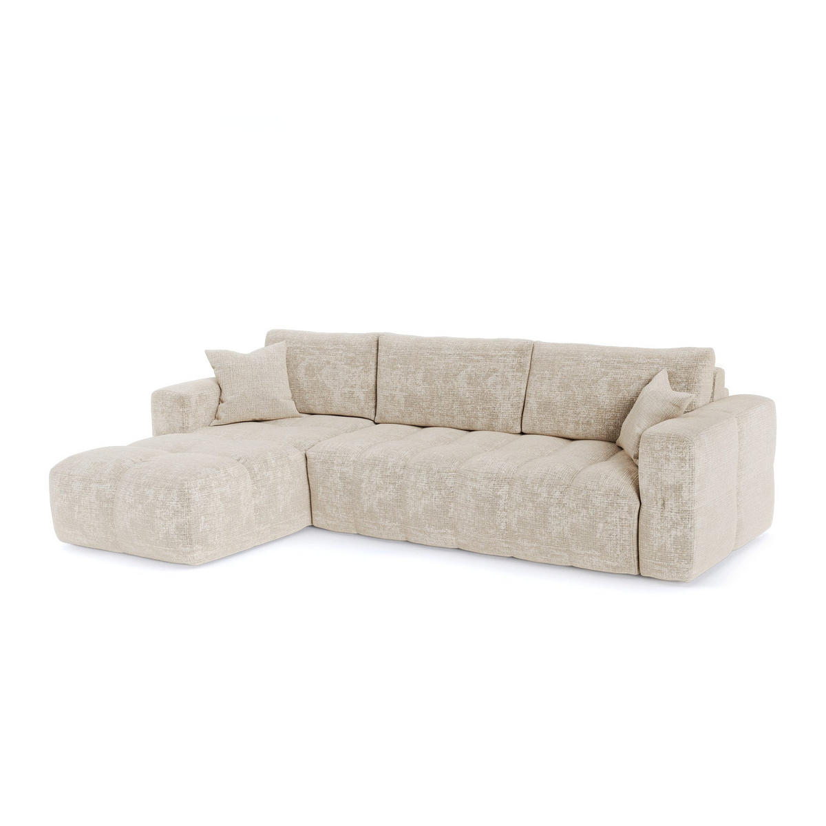SCHLAFSOFA Express VIBE Geprägter Samt Creme 286cm - Creme, Textil (286/165cm) - Premium Interiors
