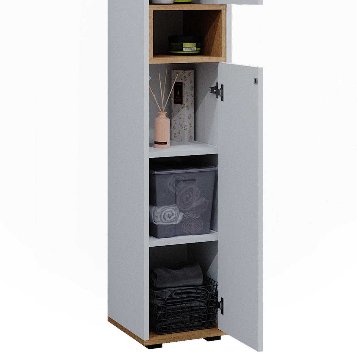 BADSCHRANK Didi Weiß/Artisan 30 x 192 cm mit 2 Türen - Weiß, Holzwerkstoff (30/192/30cm) - Vicco