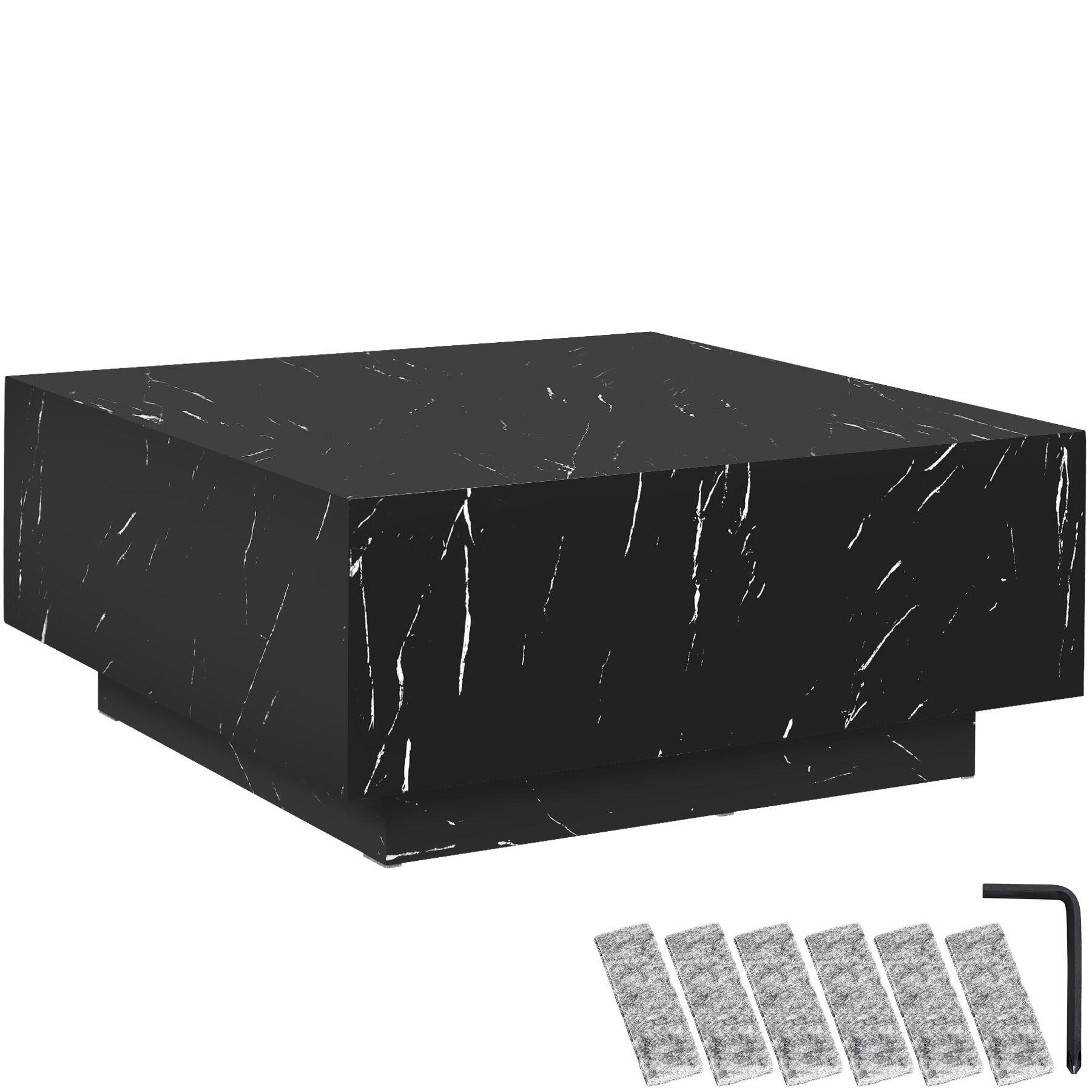 COUCHTISCH Lasley,80 x 80 x 35 cm,Marmor Optik schwarz - Schwarz, Holz (80/80/35cm) - tectake