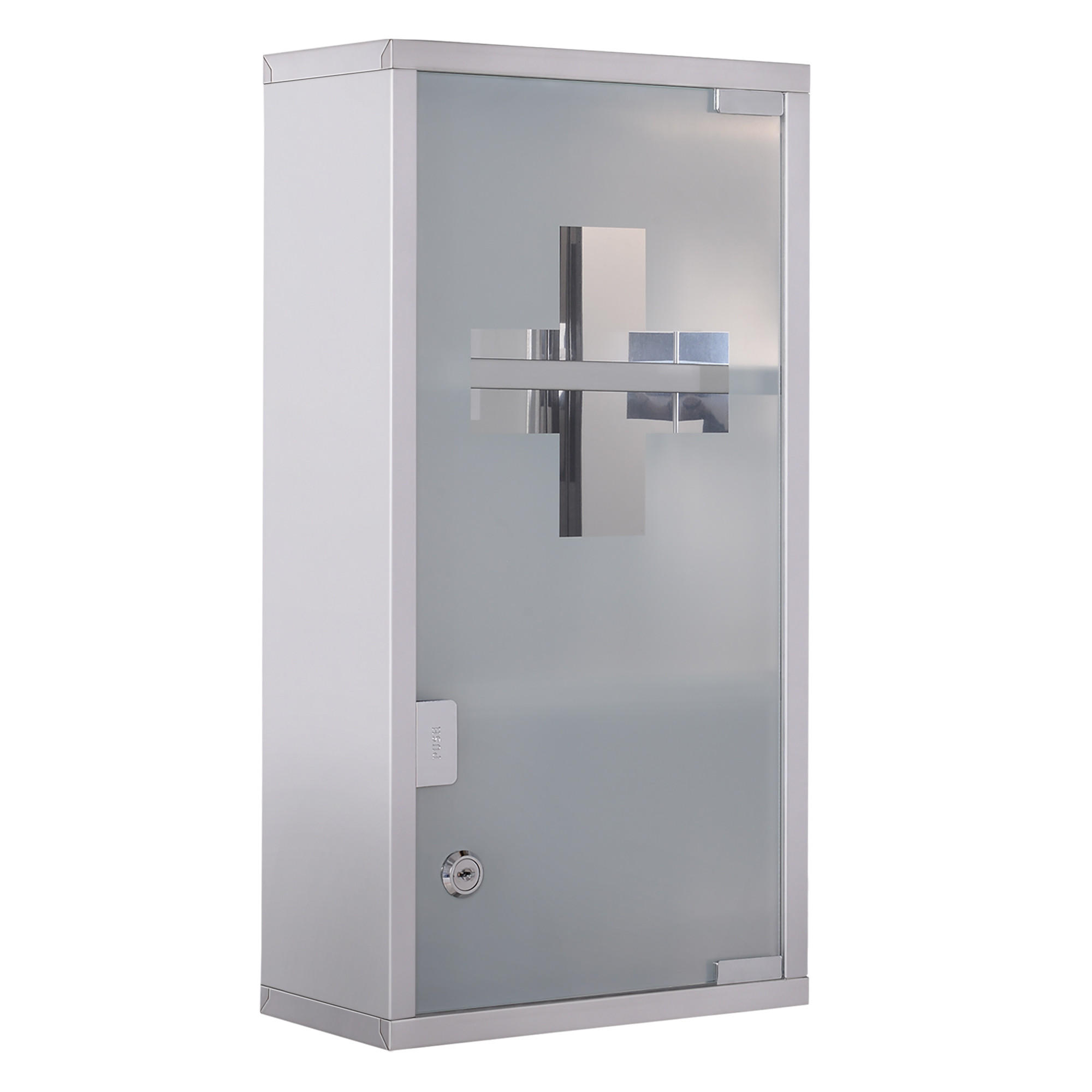 MEDIZINSCHRANK Arzneischrank Erste-Hilfe-Schrank mit Schloss 3 Fächer Stahl - Silberfarben, Glas (12/48/25cm) - HOMCOM