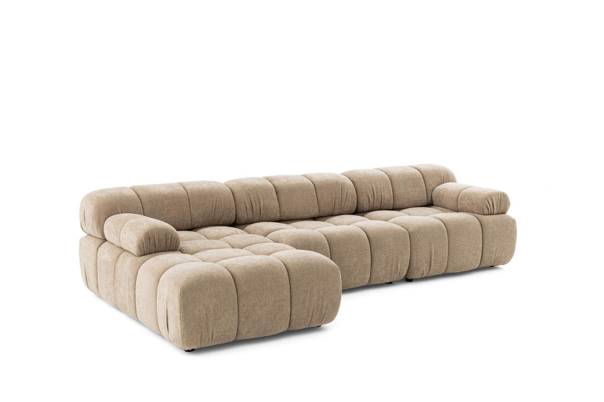 MODULARES Ecksofa MOMENTUM L, Links, Breite 282 cm, strukturierter Stoff, Beige - Chromfarben/Beige, Holz/Textil (282/155cm) - Muffo