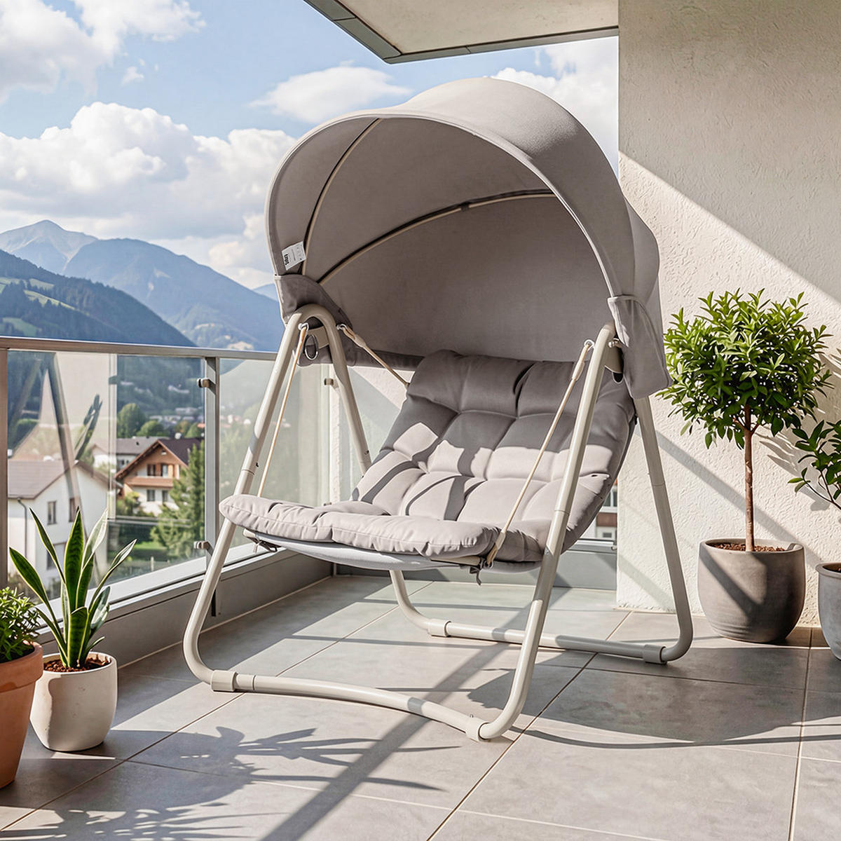 HÄNGESESSEL mit Sonnenschutz OGS62-MI - Ahornfarben, Fell/Metall (108/163/126cm) - SoBuy