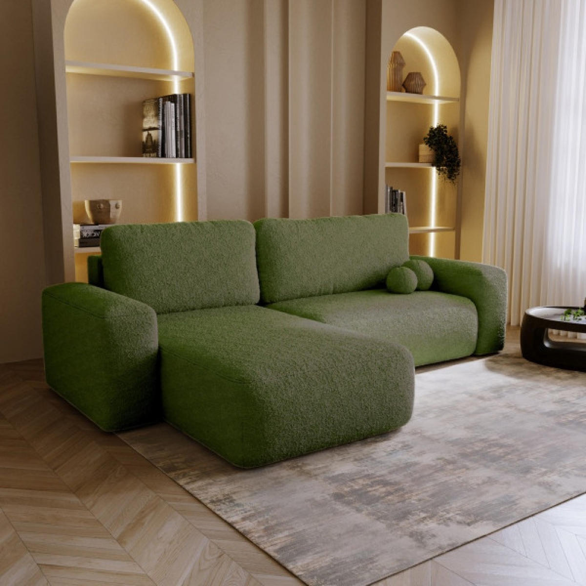 ECKSOFA Grün ILO Mit Schlaffunktion Und Bettkasten - Grün, Textil (282/177cm) - Sepro Meble