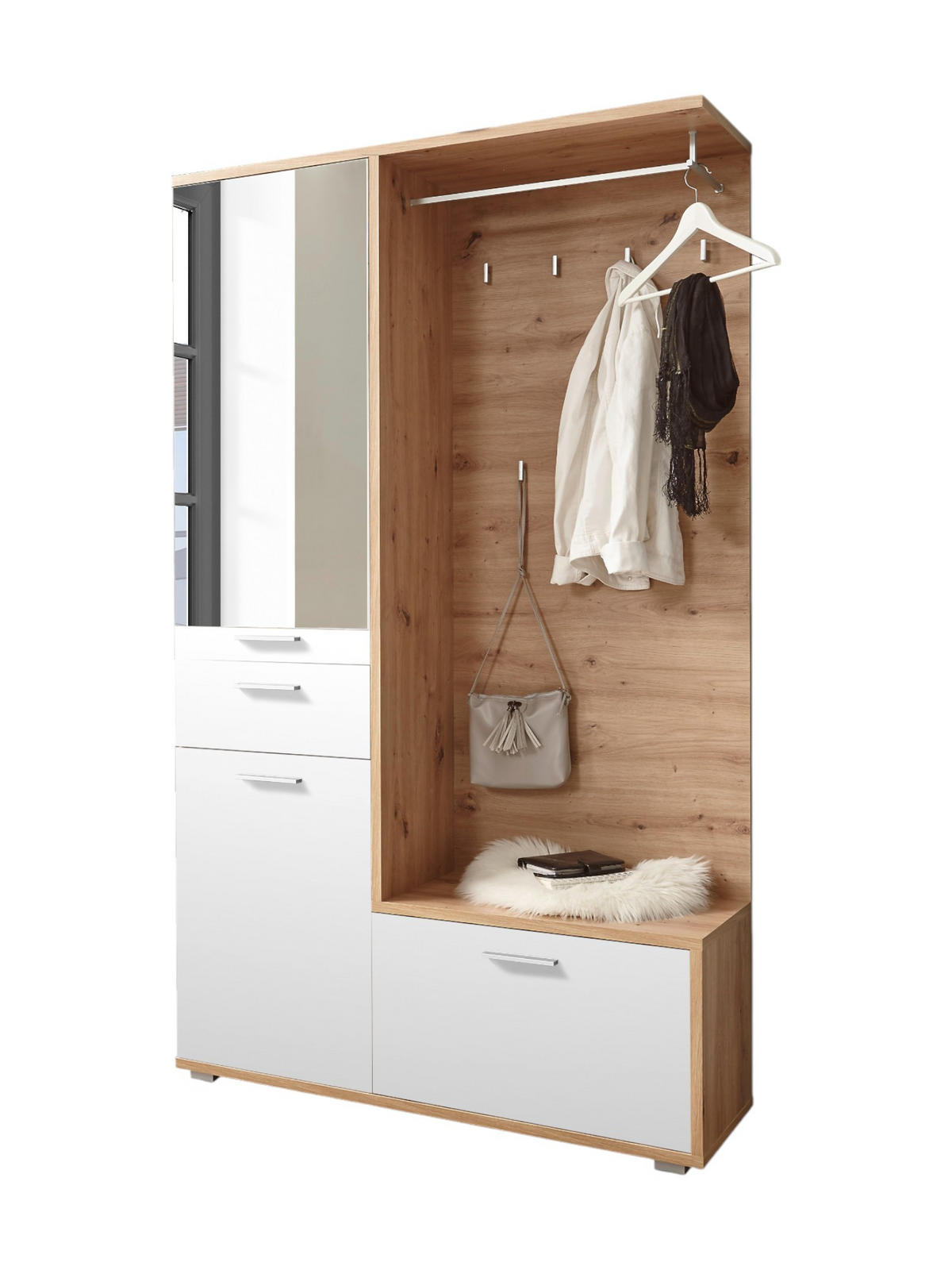 GARDEROBE 4-teilig in 117/198/38 cm - Weiß, Holz (117/198/38cm) - moebel dich auf