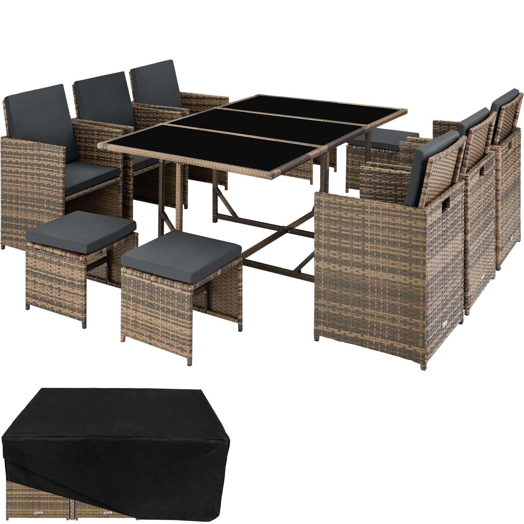RATTAN SITZGRUPPE Malaga,zusammenschiebbar, inklusive Schutzhülle,natur - Naturfarben, Kunststoff - tectake