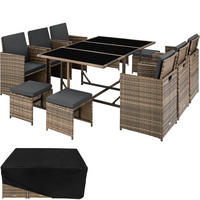 RATTAN SITZGRUPPE Malaga,zusammenschiebbar, inklusive Schutzhülle,natur - Naturfarben, Kunststoff - tectake