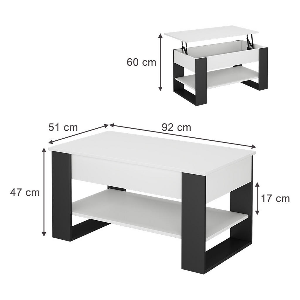 Thumbnail - Vicco Couchtisch, Weiß, Anthrazit, Holzwerkstoff, Rechteckig, 92x47x51 cm, Wohnzimmer, Wohnzimmertische, Couchtische